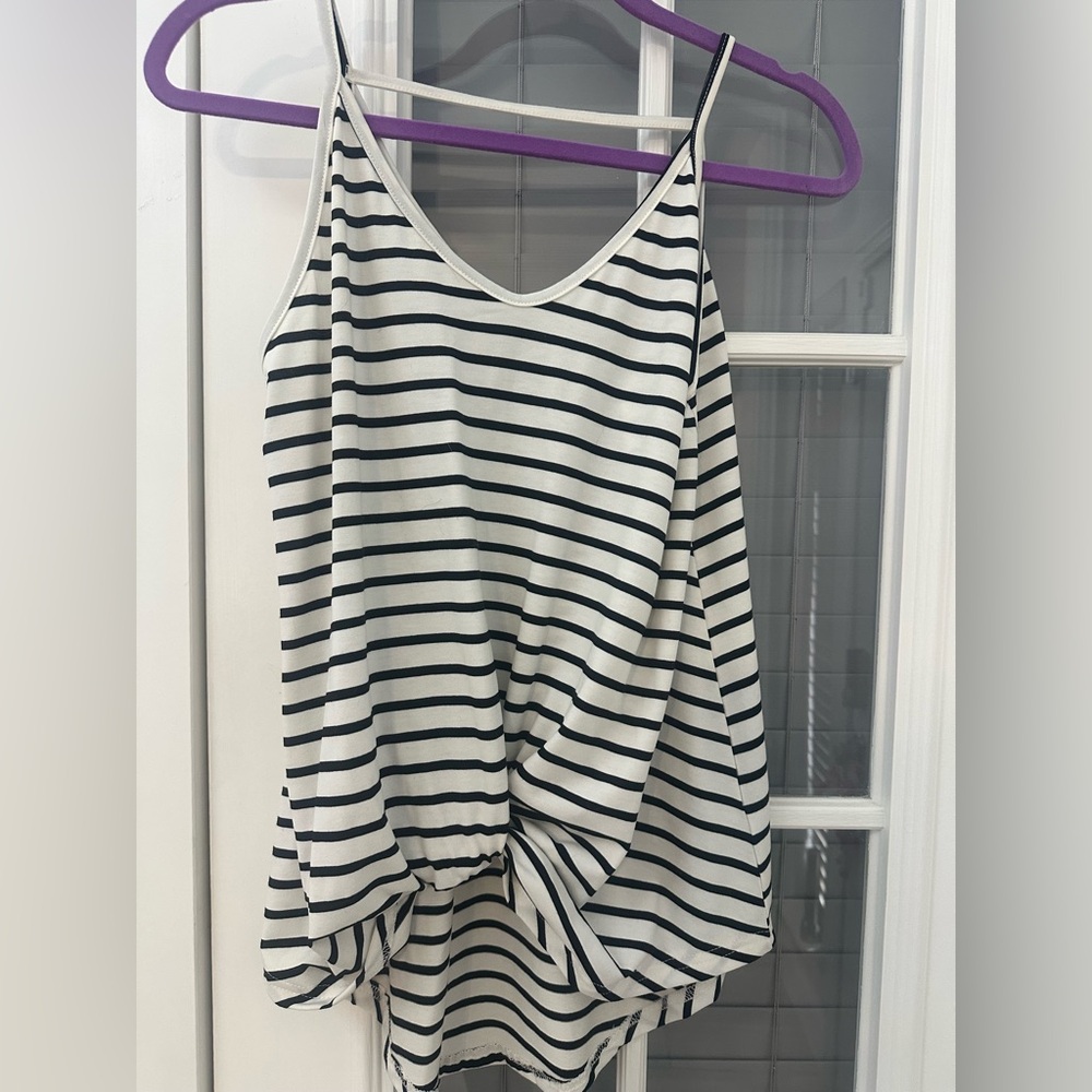 The Impeccable Pig Black and White Striped Knotted Top, Medium